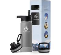 hydro2go Botella Acero Inoxidable Niños 500ml - Sin BPA, 3 Tapas, Antigoteo, Térmica para Escuela y Deporte, Gris