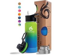 hydro2go Botella de Acero Inoxidable - botella de agua con pajita - Sin BPA, Térmica 12h Caliente & 24h Fría, con 3 Tapas, 530ml (Earth)