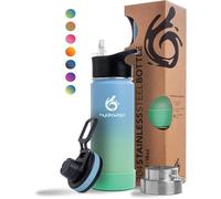 hydro2go Botella de Acero Inoxidable - Botella Térmica Sin BPA para Niños, Escuela, Deporte y Exterior - Mantiene las Bebidas Calientes Hasta 12H y Frías Hasta 24H - Incluye 3 Tapas - 530ml (Lagoon)