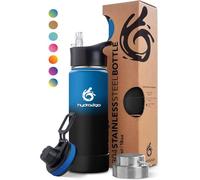 hydro2go Botella de Acero Inoxidable - Botella Térmica Sin BPA para Niños, Escuela, Deporte y Exterior - Mantiene las Bebidas Calientes Hasta 12H y Frías Hasta 24H - Incluye 3 Tapas - 530ml (Space)