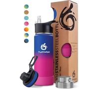 hydro2go Botella de Acero Inoxidable - Botella Térmica Sin BPA para Niños, Escuela, Deporte y Exterior - Mantiene las Bebidas Calientes Hasta 12H y Frías Hasta 24H - Incluye 3 Tapas - 530ml (Passion)