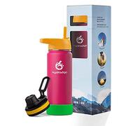 hydro2go Botella de Acero Inoxidable para Niños - 100% Antifugas, Libre de BPA con 2 Tapas (Pajilla y Deportiva) - Botella Térmica para Niños (Pink) - 530ml