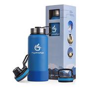 hydro2go Botella de Acero Inoxidable X-AlpsBottle - Botella Térmica Aislada al Vacío con 3 Tapas a Prueba de Fugas y Botella Deportiva de Pared Doble - 950ml (Sky Blue 2.0)