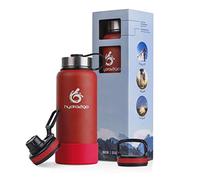 hydro2go® botella de bebida de acero inoxidable X-AlpsBotella - 1000ml / 1l | botella termo aislada al vacío + 3 tapones para beber | Matraz a prueba de fugas