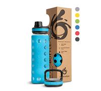 hydro2go botella de vidrio con funda de silicona - Apta para lavavajillas, 2 tapas intercambiables, 100% a prueba de fugas & sin BPA - Ideal para, oficina y exteriores (Coral Blue 2.0) - 550ml