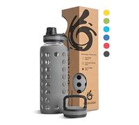 hydro2go® botella de vidrio con tapa de silicona 950 ml - apto para lavavajillas | 2 tapas intercambiables | 100% impermeable