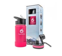 hydro2go Botella Infantil de Acero Inoxidable - Botella Térmica Sin BPA con 2 Tapas a Prueba de Fugas (Pajita & Deportiva) - 350ml