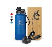 hydro2go Botella térmica de acero inoxidable 950 ml con pajita - sin BPA, a prueba de fugas, mantiene bebidas frías 24 h o calientes 12 h, azul