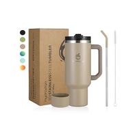 hydro2go Taza Térmica con Pajita - Caliente 10 horas, fría 12 horas - Apta para lavavajillas, sin BPA - Taza de viaje para bebidas calientes y frías (Greige, 1200 ml)