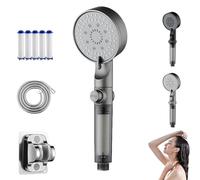 Hydroboost High Pressure, 5-Mode Filtered Shower Head, Filtered Shower Head with Handheld, Built-In Power Wash, One-Click Water Stop, 1/2'' Connections, Tool-Free Installation (Gray)