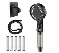 Hydrobost High Pressure 5 - Mode Filtered Shower Head,Hydro bost High Pressure Filtered Shower Head with 1.5/2.0m Explosion-Proof Hose and Punch-Free Bracket (Black, 1.5m)
