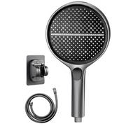 HydroEase 5.9" High-Pressure Handheld Shower Head with 4 Spray Modes, Detachable Hose & Adjustable Bracket, Silicone Nozzles (Gray)