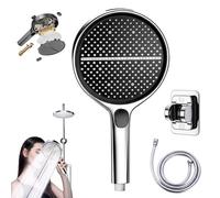 HydroEase Air-Boost 5.9" High-Pressure Handheld Shower Head, 4 Spray Modes, Pressure Boosting Shower Heads, Detachable Hose & Adjustable Bracket, Easy Installation (Silver)