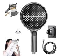 HydroEase Air-Boost 5.9" High-Pressure Handheld Shower Head, 4 Spray Modes, Pressure Boosting Shower Heads, Detachable Hose & Adjustable Bracket, Easy Installation (Gray)