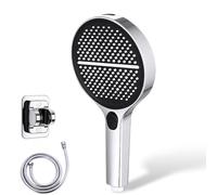 HydroEase Air-Boost 5.9" High-Pressure Handheld Shower Head, 4 Spray Modes with Hose & Adjustable Bracket, Universal Fit, Self-Cleaning Silicone Nozzles, Tool-Free Installation (Silver,Set B)