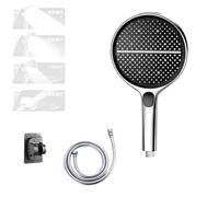 Hydroease Air-Boost 5.9" High-Pressure Handheld Shower Head- Pressure-Boosting Handheld Showerhead with 4 Spray Modes, Universal Fit, Self-Cleaning Silicone Nozzles, Tool-Free Installation (Silver)