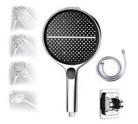 HydroEase Air-Boost 5.9" High-Pressure Handheld Shower Head with 4 Spray Modes, Detachable Hose & Adjustable Bracket, Self-Cleaning Silicone Nozzles, Tool-Free Installation (Silver)