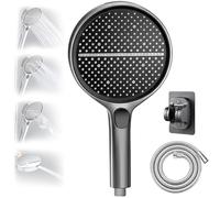HydroEase Air-Boost 5.9" High-Pressure Handheld Shower Head with 4 Spray Modes, Detachable Hose & Adjustable Bracket, Universal Fit, Anti-Clog Nozzles, Tool-Free Installation (Gray)