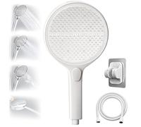 HydroEase Air-Boost 5.9" High-Pressure Handheld Shower Head with 4 Spray Modes, Detachable Hose & Adjustable Bracket, Universal Fit, Anti-Clog Nozzles, Tool-Free Installation (White)