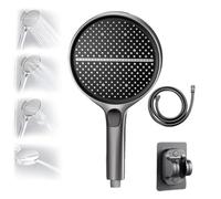 HydroEase Air-Boost 5.9" High-Pressure Handheld Shower Head with 4 Spray Modes, Detachable Hose & Adjustable Bracket, Self-Cleaning Silicone Nozzles, Tool-Free Installation (Gray)