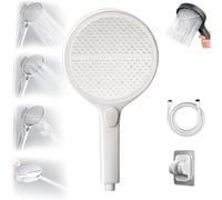 HydroEase Air-Boost 5.9" High-Pressure Handheld Shower Head with 4 Spray Modes, Flexible Hose, Adjustable Bracket, Self-Cleaning Silicone Nozzles, Easy Tool-Free Installation (White)