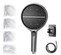 HydroEase Air-Boost 5.9" High-Pressure Handheld Shower Head with 4 Spray Modes, Flexible hose and adjustable bracket, Self-cleaning silicone nozzle, Tool-free installation (Grey)