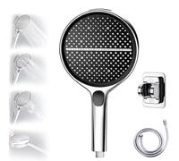 HydroEase Air-Boost 5.9" High-Pressure Handheld Shower Head with 4 Spray Modes, Flexible hose and adjustable bracket, Self-cleaning silicone nozzle, Tool-free installation (Silver)
