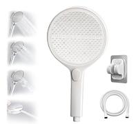 HydroEase Air-Boost 5.9" High-Pressure Handheld Shower Head with 4 Spray Modes, Flexible hose and adjustable bracket, Self-cleaning silicone nozzle, Tool-free installation (White)