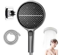 HydroEase Air-Boost 5.9" High-Pressure Handheld Shower Head with 4 Spray Modes, Hose and Adjustable Bracket, Self-Cleaning Silicone Nozzles, Easy Tool-Free Installation (Dark grey)