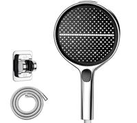 HydroEase Air-Boost 5.9" High-Pressure Handheld Shower Head with 4 Spray Modes Hose And Adjustable Bracket, Easy Tool-Free Installation, Self-Cleaning Silicone Nozzles (Silver)