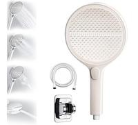 HydroEase Air-Boost 5.9" High-Pressure Handheld Shower Head with 4 Spray Modes, Hose and Adjustable Bracket, Self-Cleaning Silicone Nozzles, Easy Tool-Free Installation (White)