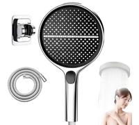 HydroEase Air-Boost 5.9" High-Pressure Handheld Shower Head with 4 Spray Modes, Hose and Adjustable Bracket, Self-Cleaning Silicone Nozzles, Easy Tool-Free Installation (Silver)