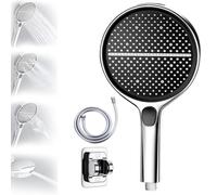 HydroEase Air-Boost 5.9" High-Pressure Handheld Shower Head with 4 Spray Modes, Hose and Adjustable Bracket, Self-Cleaning Silicone Nozzles, Easy Tool-Free Installation (Silver)