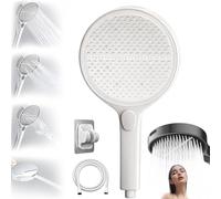 HydroEase Air-Boost 5.9" High-Pressure Handheld Shower Head with 4 Spray Modes, Includes Hose And Adjustable Bracket, Universal Fit, Self-Cleaning Silicone Nozzles,Tool-Free Installation (Beige)
