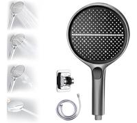 HydroEase Air-Boost 5.9" High-Pressure Handheld Shower Head with 4 Spray Modes, Includes Hose And Adjustable Bracket, Universal Fit, Self-Cleaning Silicone Nozzles,Tool-Free Installation (Gray)