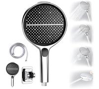 HydroEase Air-Boost 5.9" High-Pressure Handheld Shower Head with 4 Spray Modes, Pressure-Boosting Handheld Showerhead, Hose and Adjustable Bracket, Easy Tool-Free Installation, for bathroom (Silver)