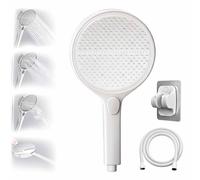 HydroEase Air-Boost 5.9" High-Pressure Handheld Shower Head with 4 Spray Modes, Self-Cleaning Silicone Nozzles, Hose & Adjustable Bracket - Easy Tool-Free Installation (White)