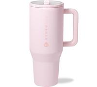 HydroJug Traveler - Botella de agua de 40 onzas con asa y popote abatible, cabe en el portavasos, vaso resistente a fugas, reutilizable, acero inoxidable aislado y base de goma, regalos para mujeres y