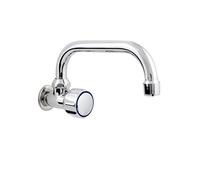 Hydroland Válvula de Agua en Forma de U de 3/4" Montado en la pared Caño giratorio fría Grifo Perilla de Fregadero Grifo de una Manija Plata