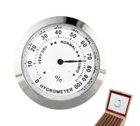 Hydrometer Humidity Meter - High Precision Analog Round Sensor, Embedded Hygrometer Monitor, Mini Metal Design, Reliable Reading, Humidor Cabinet Accessory for Tobacco and Guitars, 3.7x3.7x0.8cm