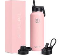 HydroPal 1200ml Termo de Acero Inoxidable al Vacío-2 Tapas Con Pajita y Boquilla, 2 Pajitas - Mantiene Bebidas Calientes 12h y Frías 24h, Ideal para Viajes y Trabajo (rosa, 1200ml)