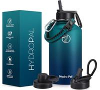 Hydropal Botella Agua Acero Inoxidable - Botella Termica de 500ml 750 ml 1 L 1,2 L 1,9L con Pajita y 2 Tapas - Termo de Doble Pared Sin BPA - Boca Ancha a Prueba de Fugas - Para Lavavajillas