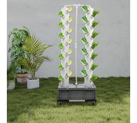 Hydroponic System 56 Löcher Erdloses Anbausystem, Aeroponik-Turm Hydroponisches Anzuchtsystem, 7 Etagen Grow Tower Kit mit Hydratisierungspumpe, Timer, Adapter, Saatbett, Räder & Netztöpfen