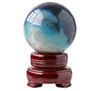 Hydroxyapatite Rock Crystal Ball with Stand Quartz Gemstone Sphere Stone Decorative Orb for Home Decor Crystal Grid Balancing Gift,60~65mm