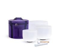 Hye-eun Juego de 3 cuencos de meditación de cristal de cuarzo esmerilado de 432 Hz, 8 pulgadas, tercer ojo, 10 pulgadas, raíz C, 12 pulgadas, chakra del corazón con funda de transporte, instrumento de