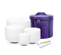 Hye-eun Juego de 4 cuencos de cristal de 432 Hz, 15,2 cm A, 20,4 cm, 25,4 cm, 30,5 cm, cuarzo esmerilado, con bolsa de transporte y goma para sanación de sonido, baño, mantener el equilibrio, terapia