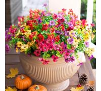 HyeFlora Flores Artificiales para Interiores y Exteriores, jardín, decoración del hogar, Margaritas, Hojas de eucalipto, Plantas Falsas, vegetación, boj, Porche, 12 Paquetes (Rosa, Rojo, Morado,