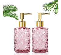 HYEIOL 2 dispensadores de jabón de cristal rosa con cabezal de bomba de plástico, dispensador de bomba de 330 ml, champú rellenable, jabón líquido, gel de ducha, loción, dispensador de jabón para
