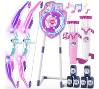 HYES 2 Pack Arco y Flecha para Niños, LED Unicornio Tiro con Arco con Flechas de Ventosa, Objetivo de Resplandor, Objetivos de Puntuación, Regalos Juguetes para Niños Niñas Interior y Exterior