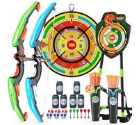 HYES 2 Pack Arco y Flechas con 29" Dart Board, LED Tiro con Arco con Flechas de Succión, Objetivo de Resplandor, Regalos Juguete para Niños Niñas Interior y Exterior